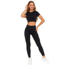 Czarny Damski Sportowy Komplet Top+Legginsy Moraj. Czarne koszulki sportowe damskie Moraj, l, bez wzorów, z tkaniny, bez ramiączek, na fitness i siłownię. Za 119.00 zł.