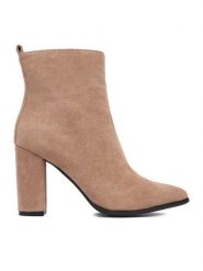 DeeZee Botki E-5133-6 Beżowy. Brązowe botki damskie DeeZee, bez wzorów, z materiału, bez obcasa, na słupku, bez zapięcia. Za 199.99 zł.