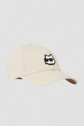 KARL LAGERFELD Beżowa czapka z daszkiem Ikon Choupette. Brązowe czapki damskie KARL LAGERFELD, bez wzorów, z bawełny, eleganckie. W wyprzedaży za 189.99 zł.