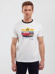 Koszulka męska z kolorowym nadrukiem biała Ralier 100. Białe t-shirty męskie BIG STAR, l, bez wzorów, z bawełny, bez kołnierzyka, bez ramiączek. W wyprzedaży za 29.99 zł.