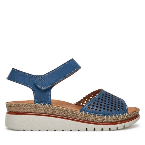 Sandały Manitu. Niebieskie sandały damskie Manitu, bez wzorów, bez obcasa, na płaskiej podeszwie, bez zapięcia. Za 289.99 zł.