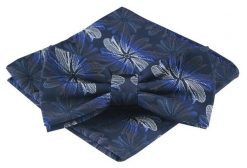 Mucha Męska z Poszetką - Alties - Granatowa, Duże Kwiaty. Niebieskie krawaty i muchy Alties, bez wzorów, eleganckie. Za 54.00 zł.