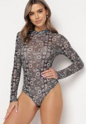 Czarne Siateczkowe Body z Mozaikowym Kwiatowym Wzorem Binavia. Czarne body Born2be, bez wzorów, z materiału. Za 79.99 zł.