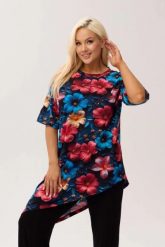 Wiskozowa tunika asymetryczna Capri Hibiscus w print w hibiskusy OVERSIZE PLUS SIZE XXL WIOSNA LATO. Białe tuniki damskie Moda Size Plus Iwanek, l, bez wzorów, z dzianiny, eleganckie, plus size, bez ramiączek. Za 229.90 zł.