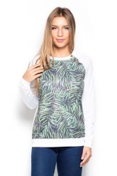 Bluza z Wzorzystym Przodem w Liście. Białe bluzy damskie Katrus, m, bez wzorów, z materiału, bez ramiączek, bez kaptura. Za 189.00 zł.