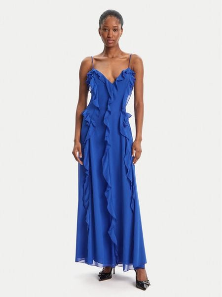 Bardot Sukienka wieczorowa Veris Ruffle 60007DB Niebieski Regular Fit. Niebieskie sukienki damskie Bardot, bez wzorów, z syntetyku, wizytowe, bez kołnierzyka, bez ramiączek. Za 569.99 zł.