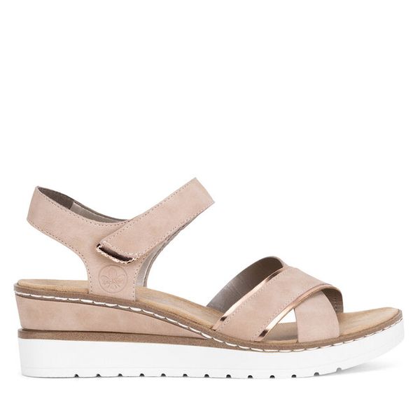 Sandały Rieker. Czerwone sandały damskie Rieker, bez wzorów, bez obcasa, na koturnie, bez zapięcia. Za 239.99 zł.