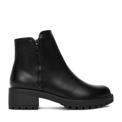 Botki JENNY. Czarne botki damskie Jenny, bez wzorów, bez obcasa, na płaskiej podeszwie, bez zapięcia. Za 159.99 zł.