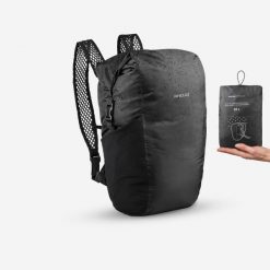 Plecak trekkingowy Forclaz Travel 20 litrów. Czarne plecaki męskie FORCLAZ, bez wzorów, z materiału. Za 59.99 zł.