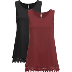Top z koronką (2 szt.). Niebieskie topy damskie bonprix, bez wzorów, z koronki, bez kołnierzyka, bez ramiączek. Za 112.99 zł.