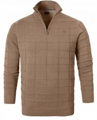 Elegancki Sweter Męski (Zamek) - Pako Jeans - Wysoki Dekolt, Kawa z Mlekiem. Swetry męskie Pako Jeans, l, bez wzorów, z bawełny, eleganckie, bez kołnierzyka, bez ramiączek. Za 195.00 zł.