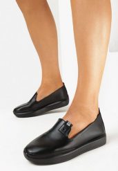 Czarne Półbuty ze Skóry Naturalnej na Platformie Tomani. Czarne półbuty damskie Born2be, bez wzorów, ze skóry, eleganckie, bez obcasa, na platformie, bez zapięcia. Za 139.99 zł.