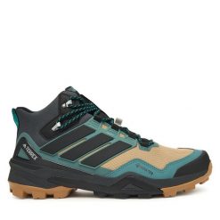 Trekkingi adidas. Brązowe botki męskie Adidas, bez wzorów, z gore-texu, sportowe, bez obcasa, bez zapięcia. Za 799.99 zł.