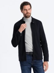 Bluza męska rozpinana ze stójką - czarna V5. Czarne bluzy męskie Ombre Clothing, m, bez wzorów, z bawełny, bez ramiączek, bez kaptura. W wyprzedaży za 59.99 zł.