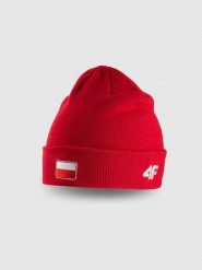 4F Czapka beanie uniseks - czerwona Uniwersalny. Czerwone czapki męskie 4F, na zimę, bez wzorów, z dzianiny. Za 49.99 zł.