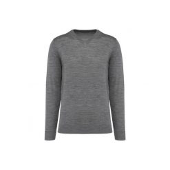 Sweter v-neck z merynosów Kariban Premium. Szare swetry męskie KARIBAN, na zimę, m, bez wzorów, bez kołnierzyka, bez ramiączek. Za 305.50 zł.