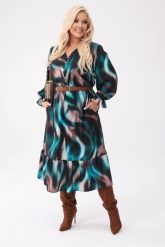 Elegancka sukienka Selena z falbaną o długości MIDI PLUS SIZE XXL OVERSIZE. Zielone sukienki damskie Moda Size Plus Iwanek, na co dzień, plus size, bez wzorów, z bawełny, eleganckie, bez kołnierzyka, plus size, bez ramiączek, midi, oversize. W wyprzedaży za 199.90 zł.