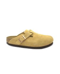 Klapki damskie Birkenstock boston vl. Brązowe klapki damskie Birkenstock, bez wzorów, z materiału, bez obcasa, bez zapięcia. Za 638.05 zł.