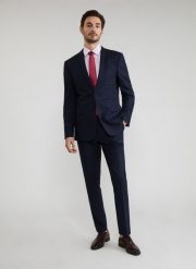 Granatowe spodnie garniturowe P22SF-6G-013-G-S. Eleganckie spodnie męskie Pako Lorente, m, bez wzorów, z elastanu, eleganckie. Za 149.99 zł.