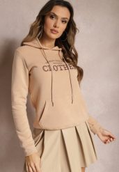 Beżowa Ocieplana Bluza z Haftem i Kapturem Ieliana. Brązowe bluzy damskie Renee, l, bez wzorów, z dzianiny, casualowe, bez ramiączek, z kapturem. Za 79.99 zł.