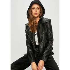 Guess Jeans - Kurtka. Czarne kurtki damskie Guess Jeans, l, z aplikacjami, z bawełny, bez kaptura. Za 699.90 zł.