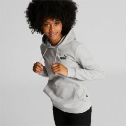 Damska bluza z kapturem Puma ESS Logo. Szare bluzy damskie Puma, bez wzorów, sportowe, bez ramiączek, z kapturem. W wyprzedaży za 230.70 zł.