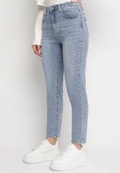 Jasnoniebieskie Jeansy Mom Fit z Wysokim Stanem Delaweth. Niebieskie jeansy damskie Born2be, bez wzorów, z bawełny, eleganckie, z podwyższonym stanem. Za 99.99 zł.