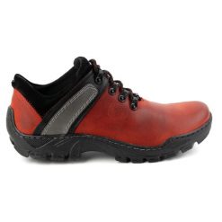 Olivier Skórzane buty trekkingowe męskie 311GT czerwone. Czerwone trekkingi męskie ze skóry, bez zapięcia. Za 351.82 zł.
