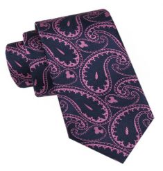 Modny Męski Krawat - Alties - Granatowy, Fioletowe Paisley. Niebieskie krawaty i muchy Alties, bez wzorów, z tkaniny, eleganckie. Za 49.00 zł.