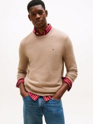 Tommy Hilfiger sweter Mężczyźni Bawełna beżowy, S. Brązowe swetry męskie Tommy Hilfiger, m, bez wzorów, z bawełny, bez kołnierzyka, bez ramiączek. Za 329.95 zł.