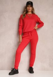 Czerwone Spodnie Linasos. Czerwone spodnie dresowe damskie Renee, bez wzorów, z dresówki, z podwyższonym stanem, na fitness i siłownię. Za 39.99 zł.