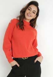 Pomarańczowy Sweter Dzianinowy z Długim Rękawem i Guzikami Omes. Brązowe swetry nierozpinane damskie Born2be, bez wzorów, z dzianiny, bez kołnierzyka, bez ramiączek. Za 129.99 zł.