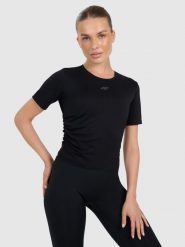 4F Top do jogi i pilatesu szybkoschnący damski - czarny M. Czarne koszulki sportowe damskie 4F, l, bez wzorów, z elastanu, bez ramiączek, na jogę i pilates. Za 99.99 zł.