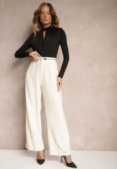 Beżowe Spodnie o Szerokim Kroju High Waist Wykończone Lamówką Verillia. Brązowe spodnie materiałowe damskie Renee, bez wzorów, z jeansu, eleganckie, z podwyższonym stanem. Za 59.99 zł.