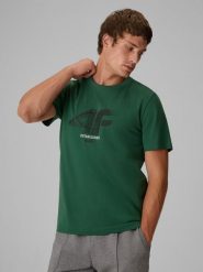 4F T-shirt regular z nadrukiem męski - zielony XL. Zielone koszulki sportowe męskie 4F, m, bez wzorów, z bawełny, bez kołnierzyka, bez ramiączek. Za 69.99 zł.