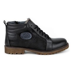 Mario Pala Buty męskie zimowe 865MP czarne. Czarne botki męskie na zimę, z aplikacjami, ze skóry, eleganckie, bez obcasa, bez zapięcia. Za 484.00 zł.