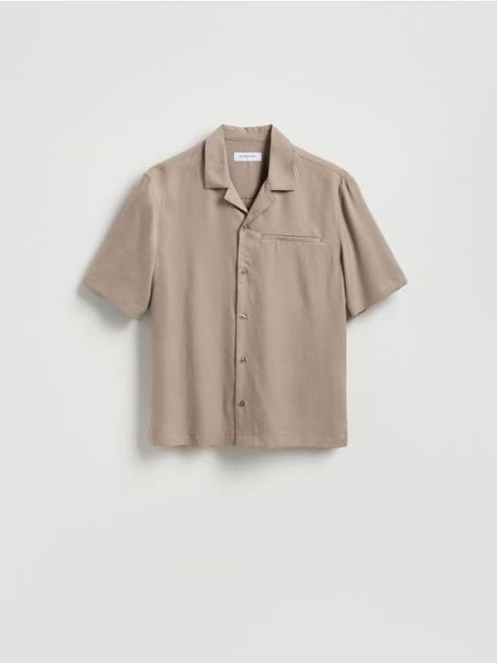Koszula comfort fit z lyocellu - brązowy. Brązowe koszule męskie Reserved, l, bez wzorów, z lyocellu, bez kołnierzyka, bez ramiączek. W wyprzedaży za 39.99 zł.