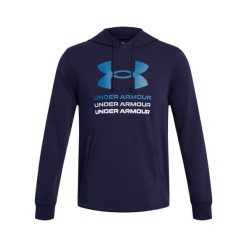 Bluza z kapturem Under Armour Rival Terry Graphic. Niebieskie bluzy męskie Under Armour, l, bez wzorów, sportowe, bez ramiączek, z kapturem. Za 266.45 zł.