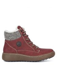 Rieker Botki Z6620-33 Czerwony. Czerwone botki damskie Rieker, bez wzorów, ze skóry, bez obcasa, na płaskiej podeszwie, bez zapięcia. Za 258.99 zł.