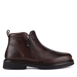 Botki Badura. Brązowe botki męskie Badura, bez wzorów, bez obcasa, bez zapięcia. Za 349.99 zł.