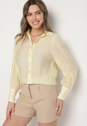 Żółta Klasyczna Koszula z Wiskozą Linarina. Żółte koszule damskie Born2be, m, bez wzorów, z jeansu, eleganckie, bez kołnierzyka, bez ramiączek. Za 69.99 zł.