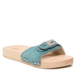 Klapki Scholl. Niebieskie klapki damskie Scholl, bez wzorów, bez obcasa, bez zapięcia. Za 339.99 zł.
