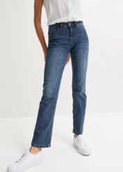 Dżinsy ze stretchem straight, mid waist. Niebieskie jeansy damskie bonprix, bez wzorów, z jeansu. Za 97.99 zł.