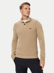 Aeronautica Militare Sweter 262MA1572UL00409 Beżowy Regular Fit. Brązowe swetry męskie Aeronautica Militare, l, bez wzorów, z bawełny, bez kołnierzyka, bez ramiączek. Za 664.99 zł.