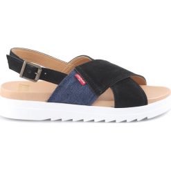 Levi's Sandały Czarny Niebieski. Czarne sandały damskie Levi's®, bez wzorów, z materiału, bez obcasa, bez zapięcia. Za 326.95 zł.