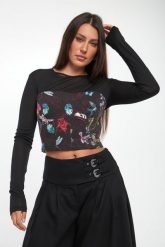 Bluzka damska z siatką VERSACE JEANS COUTURE. Bluzki damskie Versace Jeans Couture, bez wzorów, z jeansu, bez kołnierzyka, bez ramiączek. Za 1,499.00 zł.