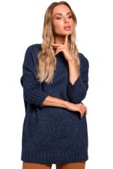 Granatowy Melanżowy Oversizowy Sweter z Półgolfem. Niebieskie swetry nierozpinane damskie MOE, l, bez wzorów, z materiału, bez kołnierzyka, bez ramiączek. Za 223.90 zł.