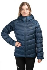 Kurtka trekkingowa puchowa damska Glaceon Pro Women. Niebieskie kurtki sportowe damskie RAB, na zimę, m, bez wzorów, z materiału, bez ramiączek, z kapturem, trekkingowe. Za 1,259.99 zł.