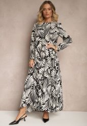Czarna Sukienka z Wiskozą o Rozkloszowanym Kroju w Abstrakcyjny Wzór Grelaviel. Czarne sukienki damskie Renee, na co dzień, l, bez wzorów, z wiskozy, eleganckie, bez kołnierzyka, bez ramiączek, maxi, proste. Za 109.99 zł.