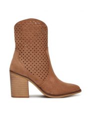 DeeZee Botki 220565-4 Brązowy. Brązowe botki damskie DeeZee, bez wzorów, z materiału, bez obcasa, na słupku, bez zapięcia. Za 169.99 zł.